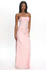 Unforgettable Day Drape Waist Strapless Maxi Dress Blush