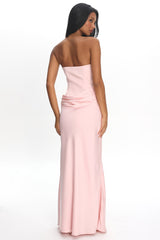 Unforgettable Day Drape Waist Strapless Maxi Dress Blush