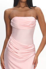 Unforgettable Day Drape Waist Strapless Maxi Dress Blush