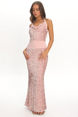 Cabernet Halter Maxi Dress Sequin Pink