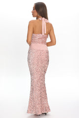 Cabernet Halter Maxi Dress Sequin Pink