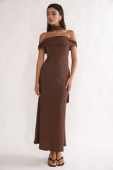 Alissa Off-Shoulder Maxi Dress Polka Dot Chocolate