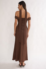 Alissa Off-Shoulder Maxi Dress Polka Dot Chocolate