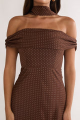 Alissa Off-Shoulder Maxi Dress Polka Dot Chocolate