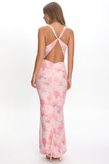 Callora Criss-Cross Back Maxi Dress Floral Pink