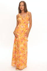 Alba Frill Trim Maxi Dress Abstract Orange