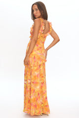Alba Frill Trim Maxi Dress Abstract Orange