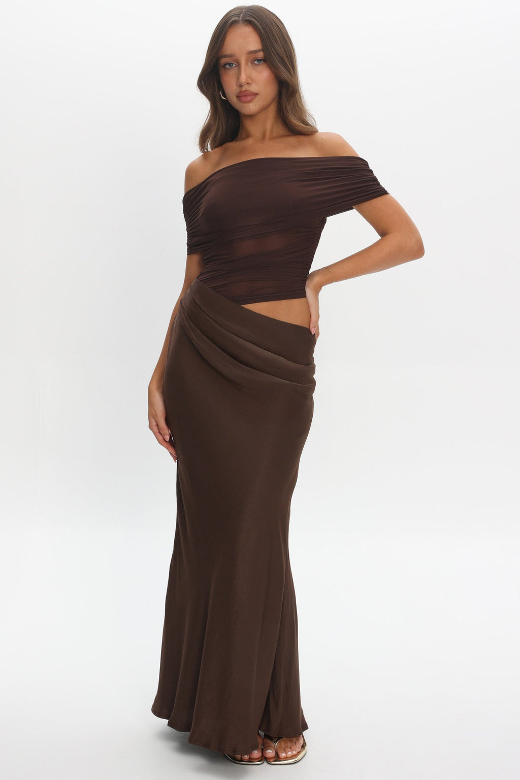 Lorely Off-Shoulder Midi Dress Chocolate