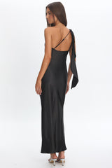 Carmel One-Shoulder Sash Maxi Dress Black