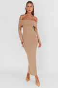 Winter Wonder Off-Shoulder Knit Maxi Dress Mocha