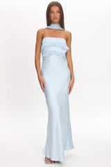 Damsel Reverse Halter Frill Trim Maxi Dress Baby Blue