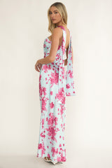 City Of Stars Strapless Scarf Maxi Dress Floral Ice Blue