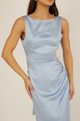 Leila Boat Neck Midi Dress Blue