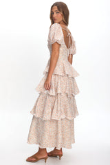 Giavana Puff Sleeve Layered Maxi Dress Orange