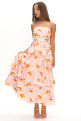 Giavana Strapless Layered Maxi Dress Floral Print