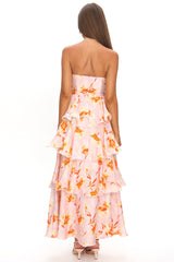 Giavana Strapless Layered Maxi Dress Floral Print