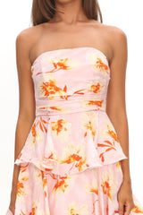 Giavana Strapless Layered Maxi Dress Floral Print