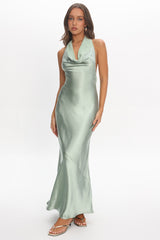 Leading Lady Open Back Cowl Maxi Dress Sage