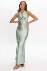 Leading Lady Open Back Cowl Maxi Dress Sage