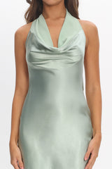 Leading Lady Open Back Cowl Maxi Dress Sage