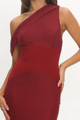 Milos Asymmetric Neckline Maxi Dress Wine