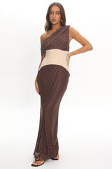 Milos Asymmetric Neckline Maxi Dress Chocolate Dot