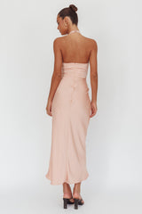 Kasi Sheer Panel Halter Maxi Dress Rose