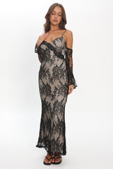 Zarah Off-Shoulder Sleeve Lace Maxi Dress Black