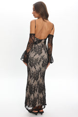 Zarah Off-Shoulder Sleeve Lace Maxi Dress Black
