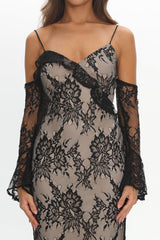 Zarah Off-Shoulder Sleeve Lace Maxi Dress Black