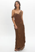 Keia Crepe Chiffon One-Shoulder Maxi Dress Chocolate
