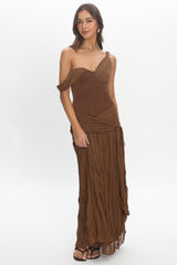 Keia Crepe Chiffon One-Shoulder Maxi Dress Chocolate