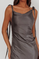 Glory Day Tied Shoulder Cowl Maxi Dress Charcoal