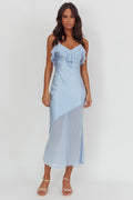 Talula Sheer Hem Ruffle Midi Dress Blue