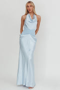 Zynthia Cowl Neck Ruched Waist Maxi Dress Ice Blue