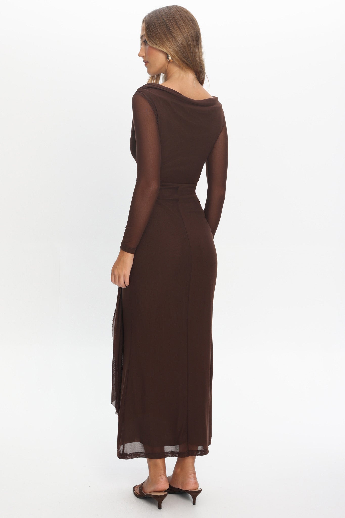 Lyssia Cowl Neck Waist Sash Maxi Dress Chocolate