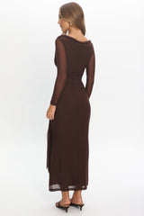 Lyssia Cowl Neck Waist Sash Maxi Dress Chocolate