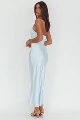 Heliora Halterneck Rosette Bust Maxi Dress Ice Blue