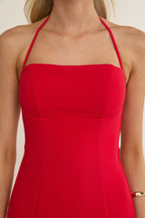 Chez Halterneck Textured Maxi Dress Red