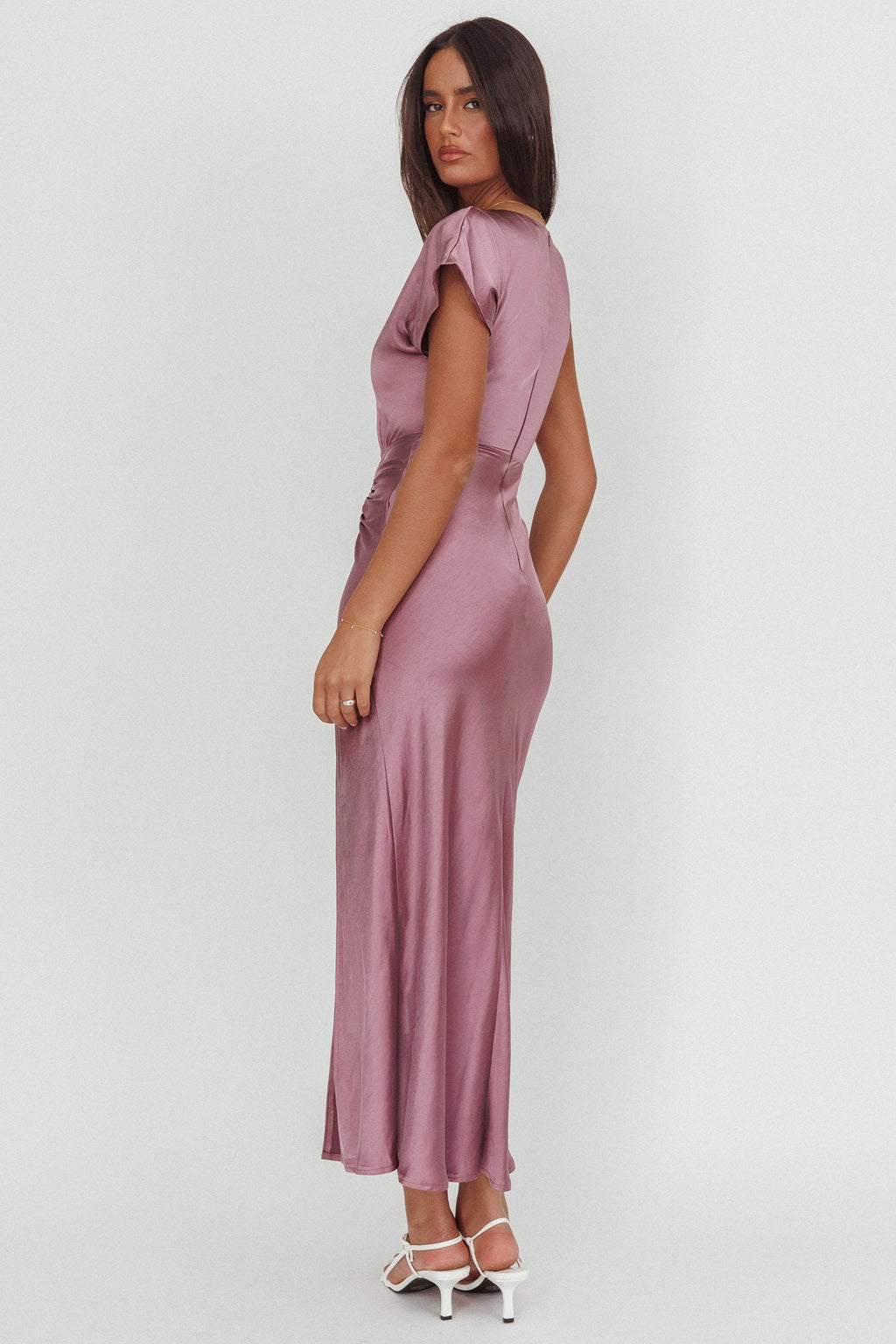 Larelle One-Sleeve Front Split Maxi Dress Grape
