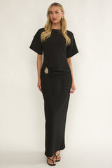 Briona Short Sleeve Buckle Maxi Dress Black