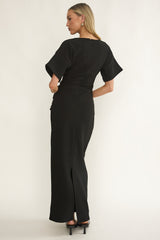 Briona Short Sleeve Buckle Maxi Dress Black