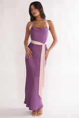 Elanah Waist Tie Halter Maxi Dress Grape