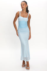 Maelle Contrast Bodice Ruched Maxi Dress Baby Blue