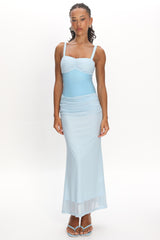 Maelle Contrast Bodice Ruched Maxi Dress Baby Blue