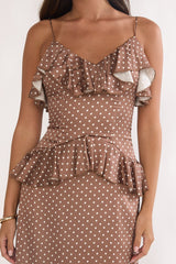 Tahlie Ruffle Trim Maxi Dress Polka Dot Mocha