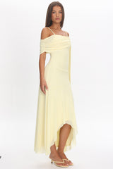 Millitah Asymmetric Hem Mesh Maxi Dress Butter