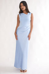 Brinelle Side Pleat Maxi Dress Blue