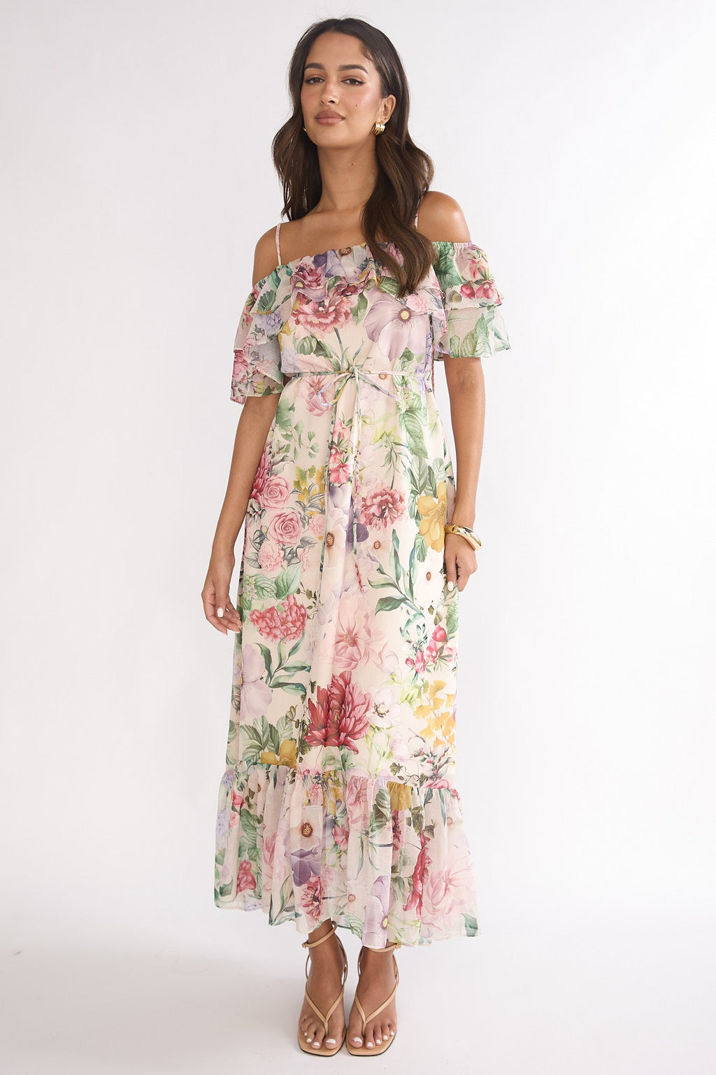 Ivelle Off-Shoulder Ruffle Maxi Dress Floral