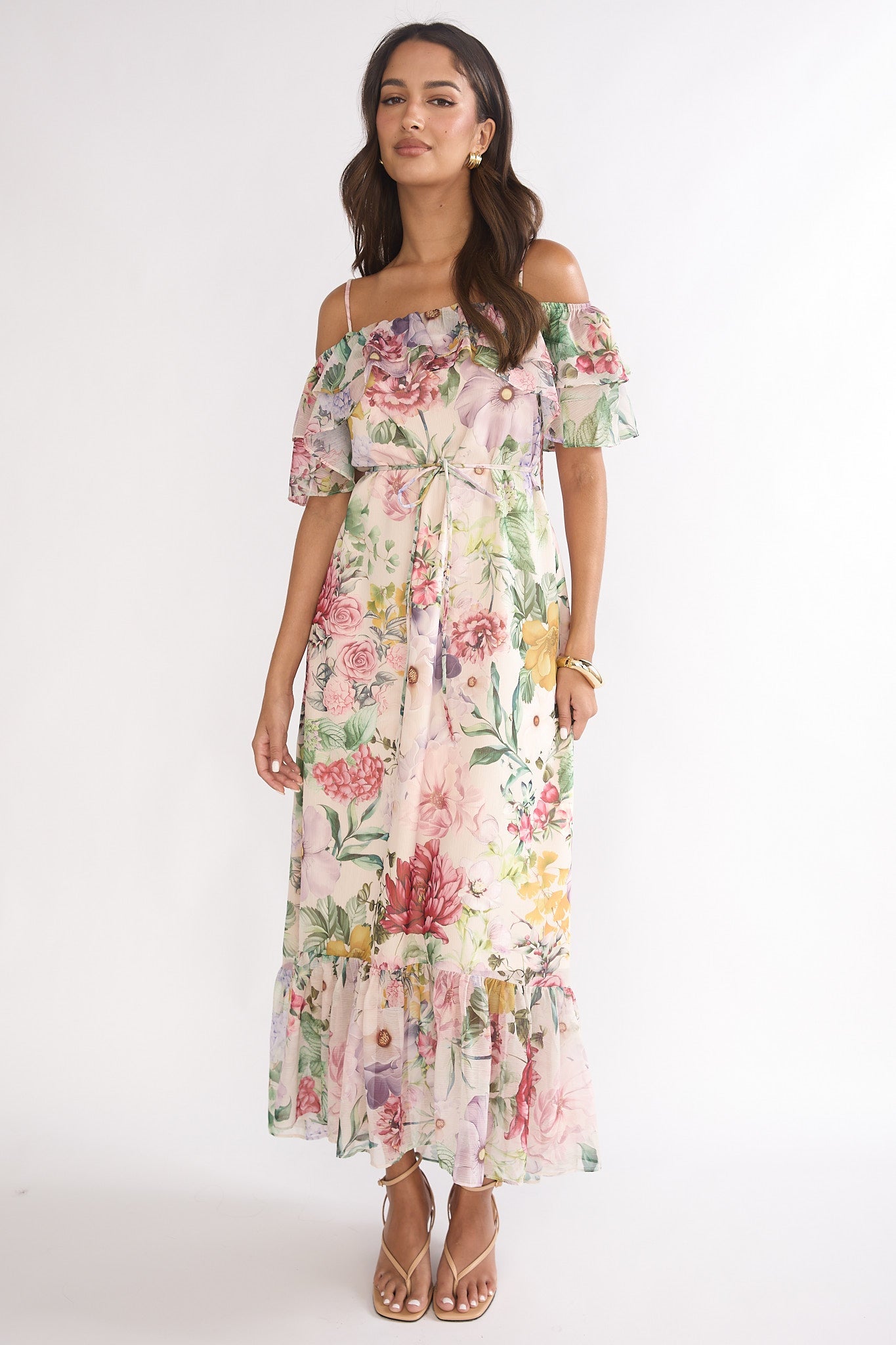 Ivelle Off-Shoulder Ruffle Maxi Dress Floral